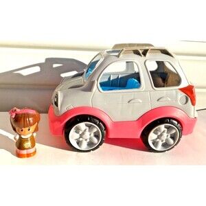 Fisher Price Little People SUV DLF22 Gray Pink 2015 w/ Figure & Sounds Play Car